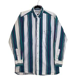 Vintage Steeple Chase Mens Button Down Shirt Vertical Stripe Purple Green Size M